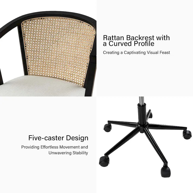 Chaise de bureau Ingrid pivotante en rotin à hauteur réglable par