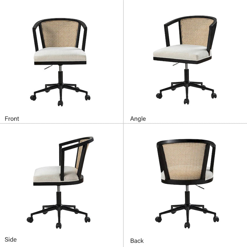 Chaise de bureau Ingrid pivotante en rotin à hauteur réglable par