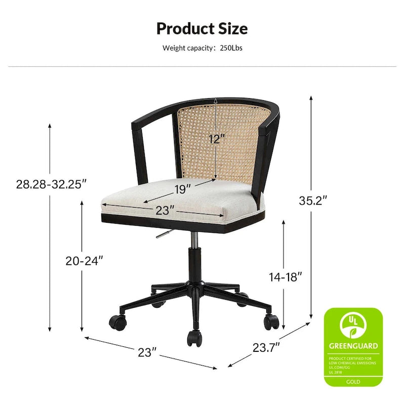 Chaise de bureau Ingrid pivotante en rotin à hauteur réglable par