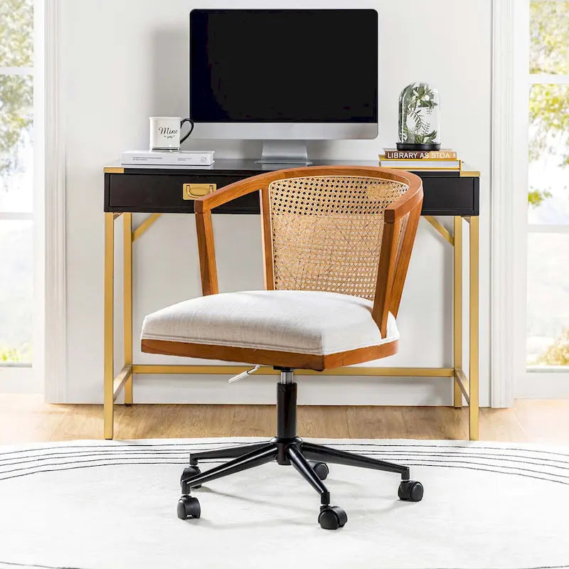 Chaise de bureau Ingrid pivotante en rotin à hauteur réglable par