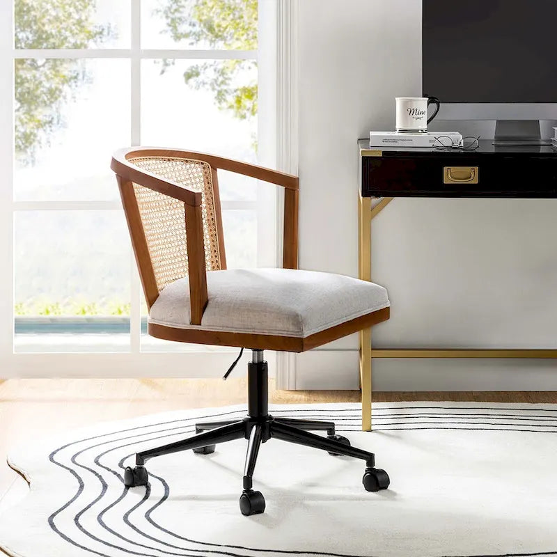 Chaise de bureau Ingrid pivotante en rotin à hauteur réglable par