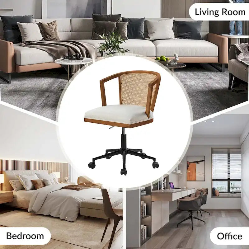 Chaise de bureau Ingrid pivotante en rotin à hauteur réglable par