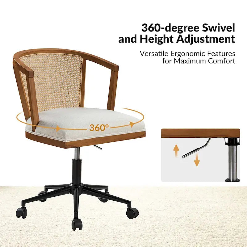Chaise de bureau Ingrid pivotante en rotin à hauteur réglable par