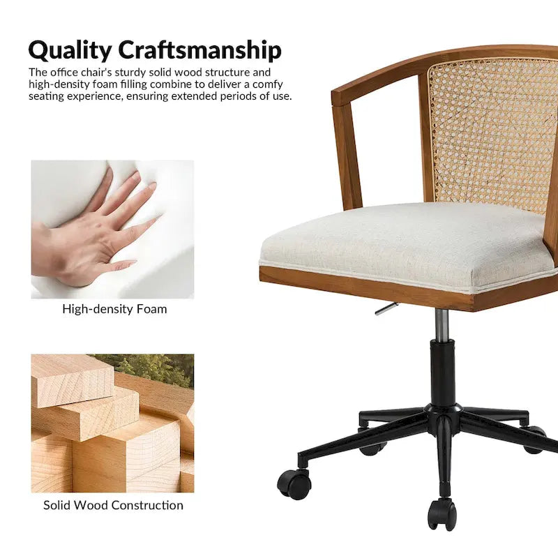 Chaise de bureau Ingrid pivotante en rotin à hauteur réglable par