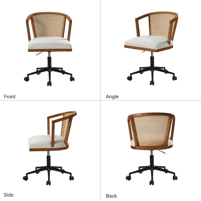 Chaise de bureau Ingrid pivotante en rotin à hauteur réglable par