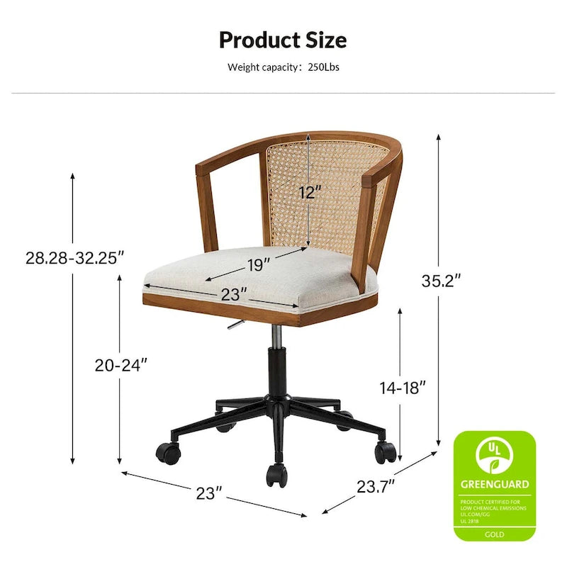 Chaise de bureau Ingrid pivotante en rotin à hauteur réglable par
