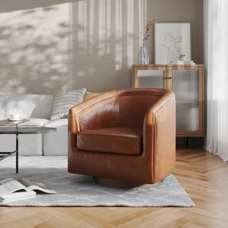 Fauteuil d'appoint rembourré de style club traditionnel avec piétement en métal pivotant à 360°