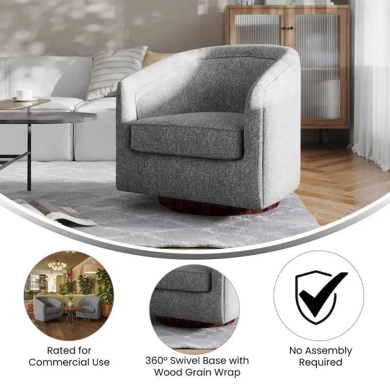 Fauteuil d'appoint rembourré de style club traditionnel avec piétement en métal pivotant à 360°