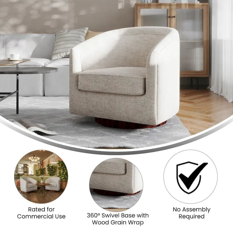 Fauteuil d'appoint rembourré de style club traditionnel avec piétement en métal pivotant à 360°