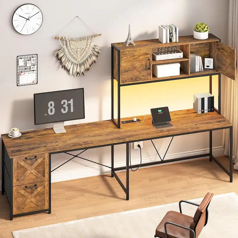 Bureau d'angle en L avec tiroirs, étagères de rangement, pour le gaming ou l'ordinateur