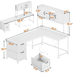 Bureau d'angle en L avec tiroirs, étagères de rangement, pour le gaming ou l'ordinateur