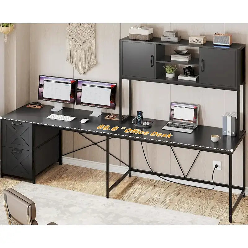 Bureau d'angle en L avec tiroirs, étagères de rangement, pour le gaming ou l'ordinateur