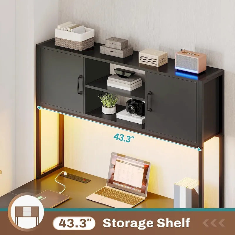 Bureau d'angle en L avec tiroirs, étagères de rangement, pour le gaming ou l'ordinateur