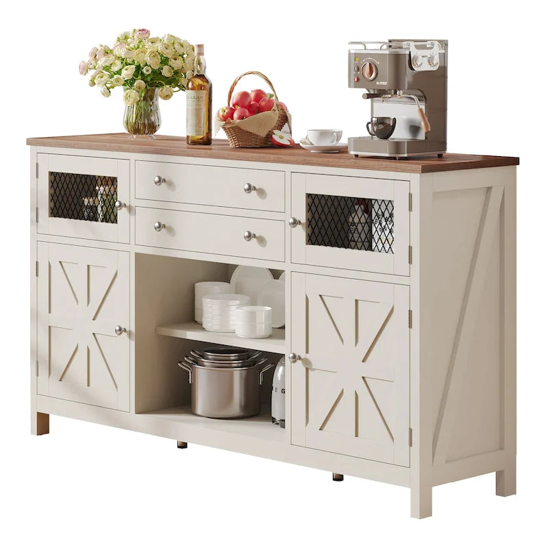 Buffet de ferme avec rangement, bahut 2 tiroirs pour cuisine et salle à manger