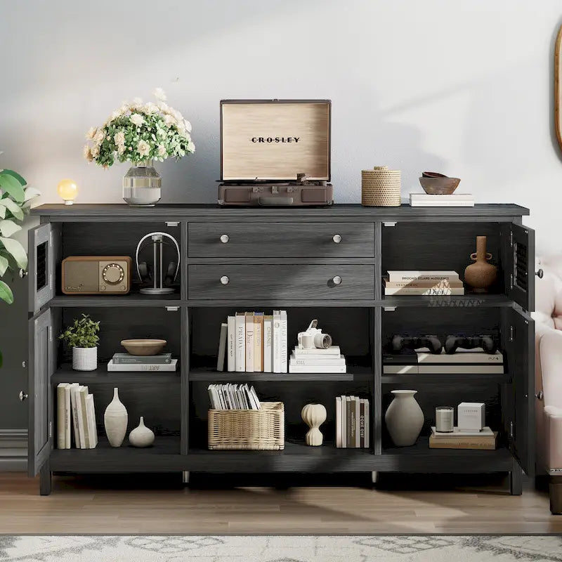 Buffet de ferme avec rangement, bahut 2 tiroirs pour cuisine et salle à manger