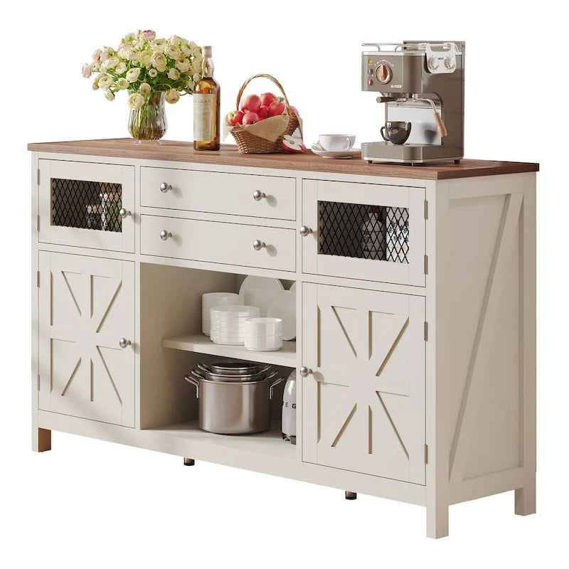 Buffet de ferme avec rangement, bahut 2 tiroirs pour cuisine et salle à manger