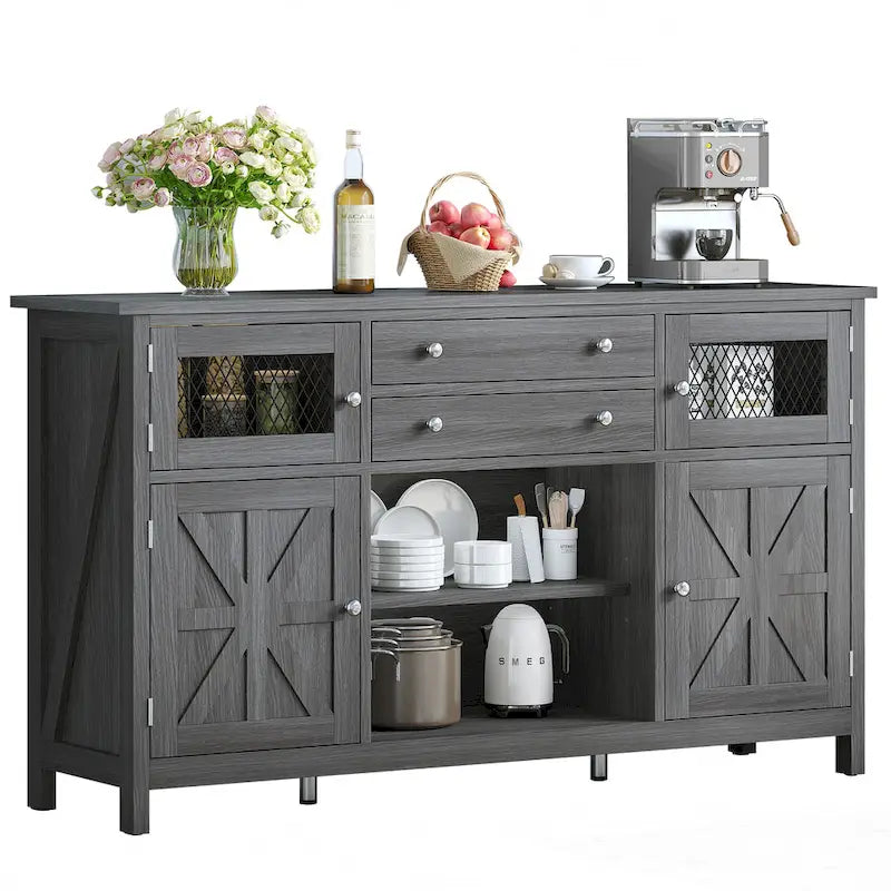 Buffet de ferme avec rangement, bahut 2 tiroirs pour cuisine et salle à manger
