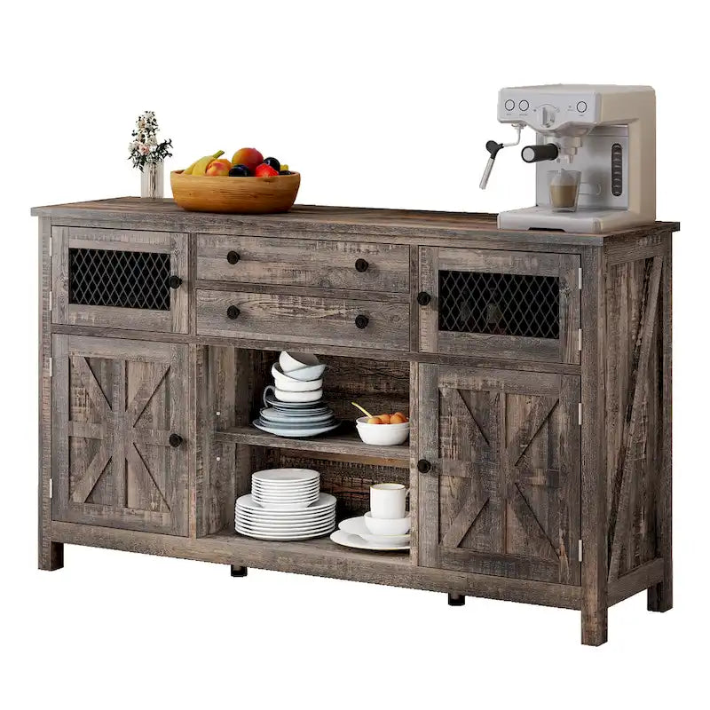 Buffet de ferme avec rangement, bahut 2 tiroirs pour cuisine et salle à manger