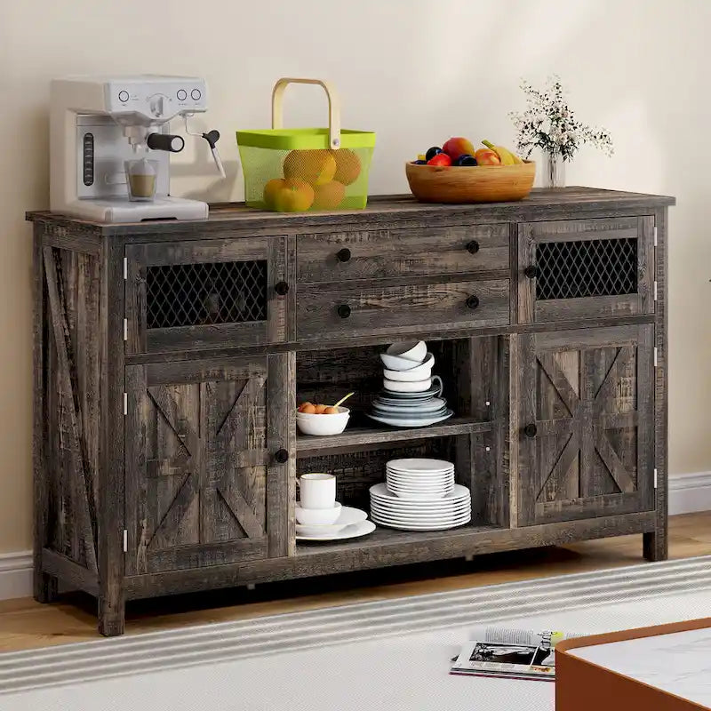 Buffet de ferme avec rangement, bahut 2 tiroirs pour cuisine et salle à manger