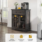 Meuble de bar à café de style ferme avec porte coulissante de grange et support à verres à vin