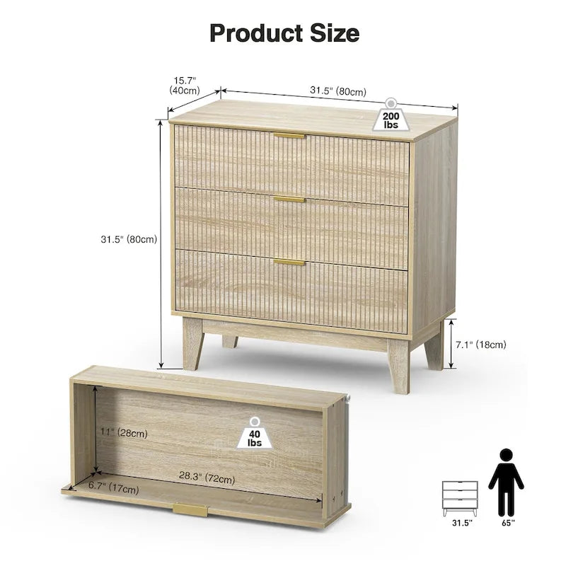 Anmytek Commode Moderne à 3 Tiroirs en Bois Meuble de Rangement pour Chambre à Coucher