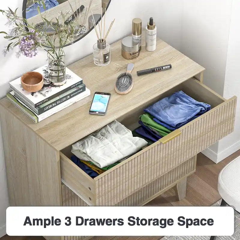 Anmytek Commode Moderne à 3 Tiroirs en Bois Meuble de Rangement pour Chambre à Coucher