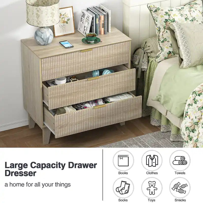 Anmytek Commode Moderne à 3 Tiroirs en Bois Meuble de Rangement pour Chambre à Coucher