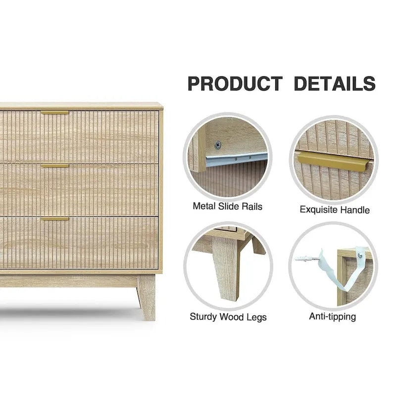 Anmytek Commode Moderne à 3 Tiroirs en Bois Meuble de Rangement pour Chambre à Coucher