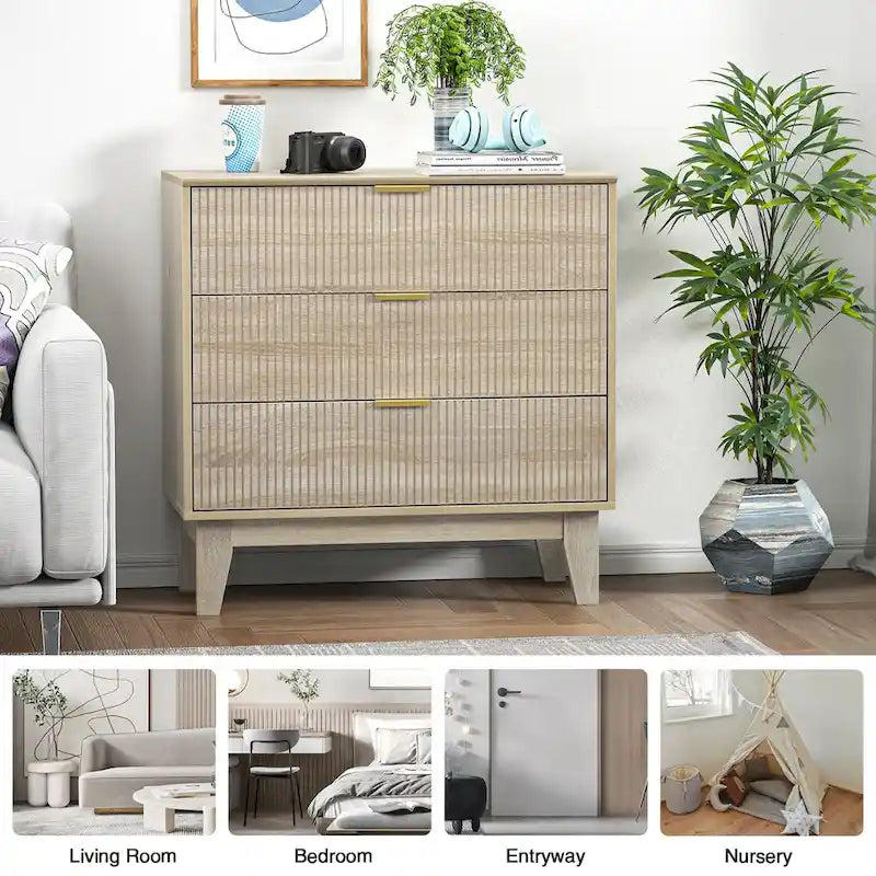 Anmytek Commode Moderne à 3 Tiroirs en Bois Meuble de Rangement pour Chambre à Coucher