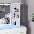 Glass Top Vanity Set with Lighted Mirror,Extra Large Mirror Makeup Vanity Table with 7 Drawers&Cushioned Stool