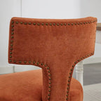 Lot de 2 chaises de salle à manger, chaise rembourrée en tissu de lin avec dossier incurvé et clous en cuivre, chaises avec cadre en bois massif