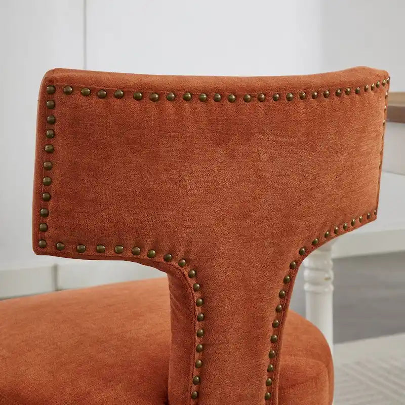 Lot de 2 chaises de salle à manger, chaise rembourrée en tissu de lin avec dossier incurvé et clous en cuivre, chaises avec cadre en bois massif