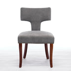 Lot de 2 chaises de salle à manger, chaise rembourrée en tissu de lin avec dossier incurvé et clous en cuivre, chaises avec cadre en bois massif