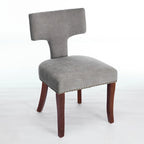 Lot de 2 chaises de salle à manger, chaise rembourrée en tissu de lin avec dossier incurvé et clous en cuivre, chaises avec cadre en bois massif