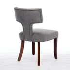 Lot de 2 chaises de salle à manger, chaise rembourrée en tissu de lin avec dossier incurvé et clous en cuivre, chaises avec cadre en bois massif