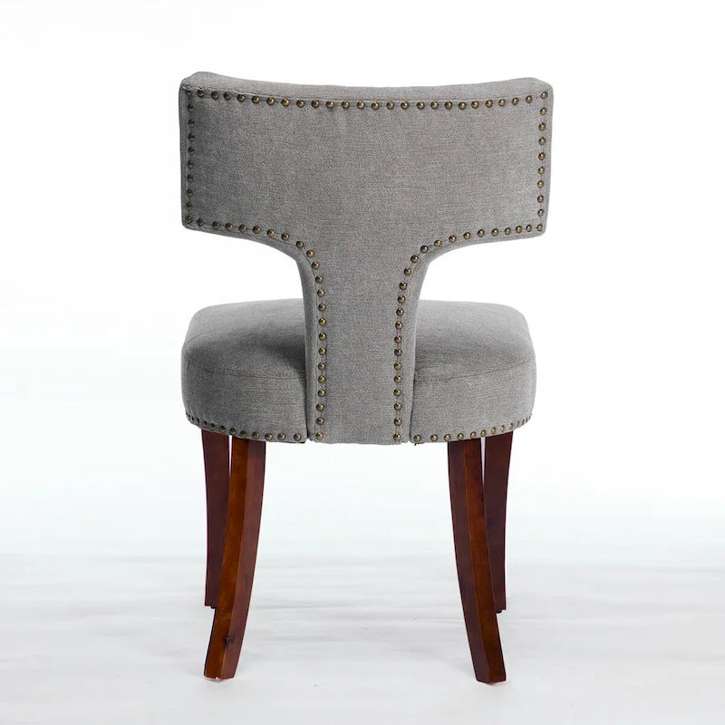 Lot de 2 chaises de salle à manger, chaise rembourrée en tissu de lin avec dossier incurvé et clous en cuivre, chaises avec cadre en bois massif