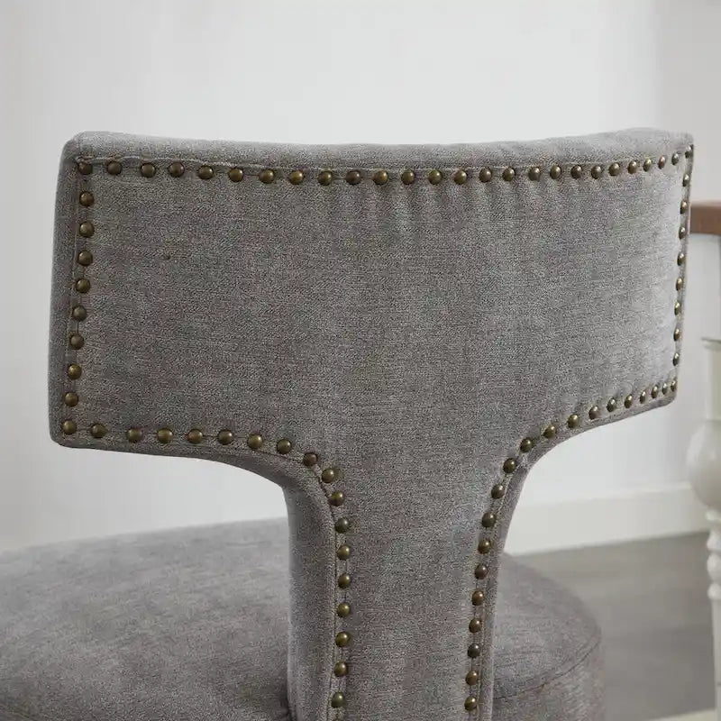 Lot de 2 chaises de salle à manger, chaise rembourrée en tissu de lin avec dossier incurvé et clous en cuivre, chaises avec cadre en bois massif