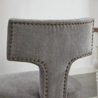 Lot de 2 chaises de salle à manger, chaise rembourrée en tissu de lin avec dossier incurvé et clous en cuivre, chaises avec cadre en bois massif