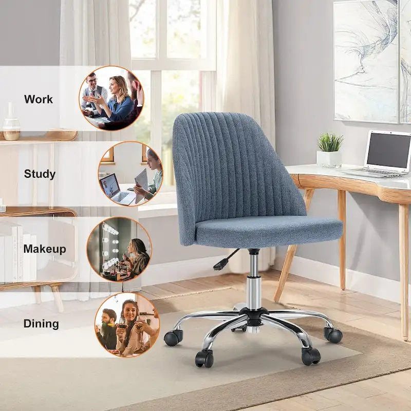 Chaise de bureau sans accoudoirs avec roulettes réglables pivotantes pour petits espaces