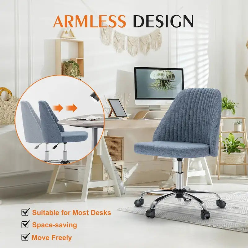 Chaise de bureau sans accoudoirs avec roulettes réglables pivotantes pour petits espaces