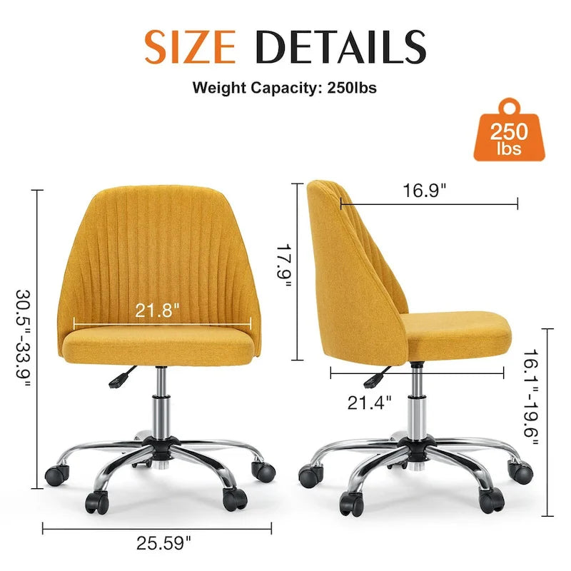 Chaise de bureau sans accoudoirs avec roulettes réglables pivotantes pour petits espaces