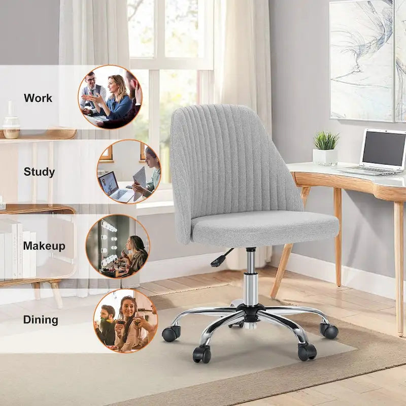 Chaise de bureau sans accoudoirs avec roulettes réglables pivotantes pour petits espaces
