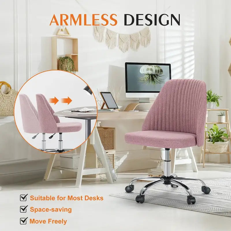 Chaise de bureau sans accoudoirs avec roulettes réglables pivotantes pour petits espaces