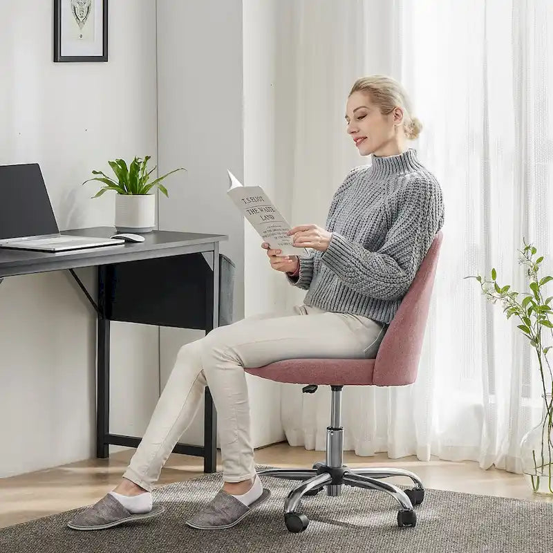 Chaise de bureau sans accoudoirs avec roulettes réglables pivotantes pour petits espaces