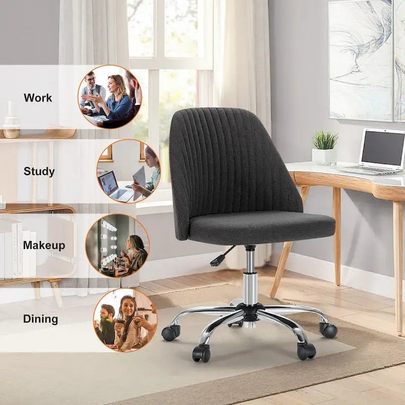 Chaise de bureau sans accoudoirs avec roulettes réglables pivotantes pour petits espaces