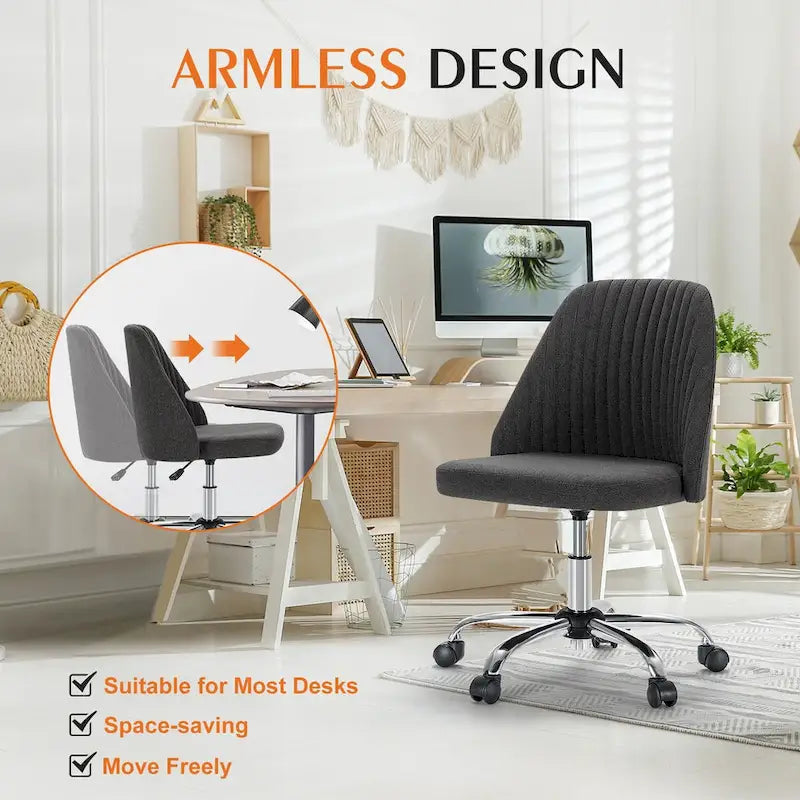 Chaise de bureau sans accoudoirs avec roulettes réglables pivotantes pour petits espaces