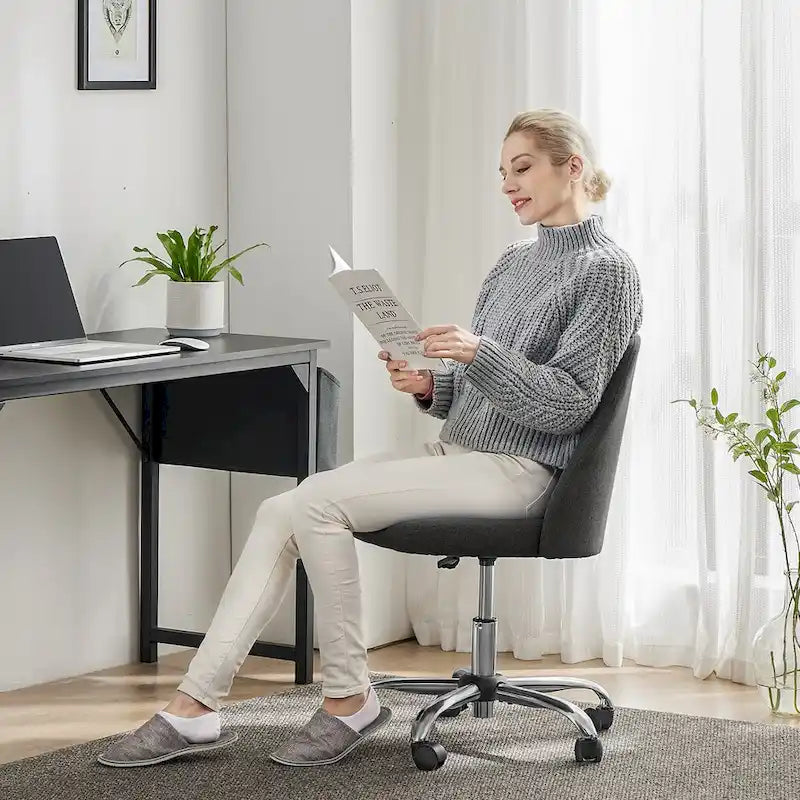 Chaise de bureau sans accoudoirs avec roulettes réglables pivotantes pour petits espaces
