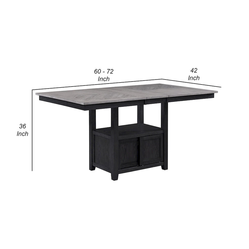 Table hauteur comptoir Patricia 152 -183 cm, extensible, gris clair, noir