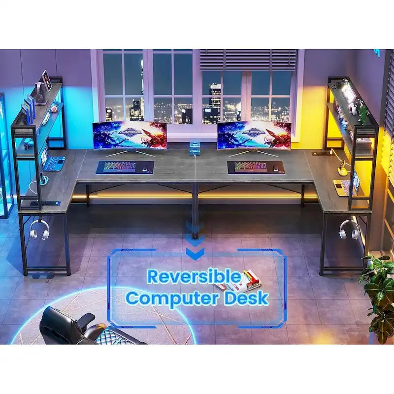 Bureau de jeu en L réversible de 45,3 po, petit bureau d'angle