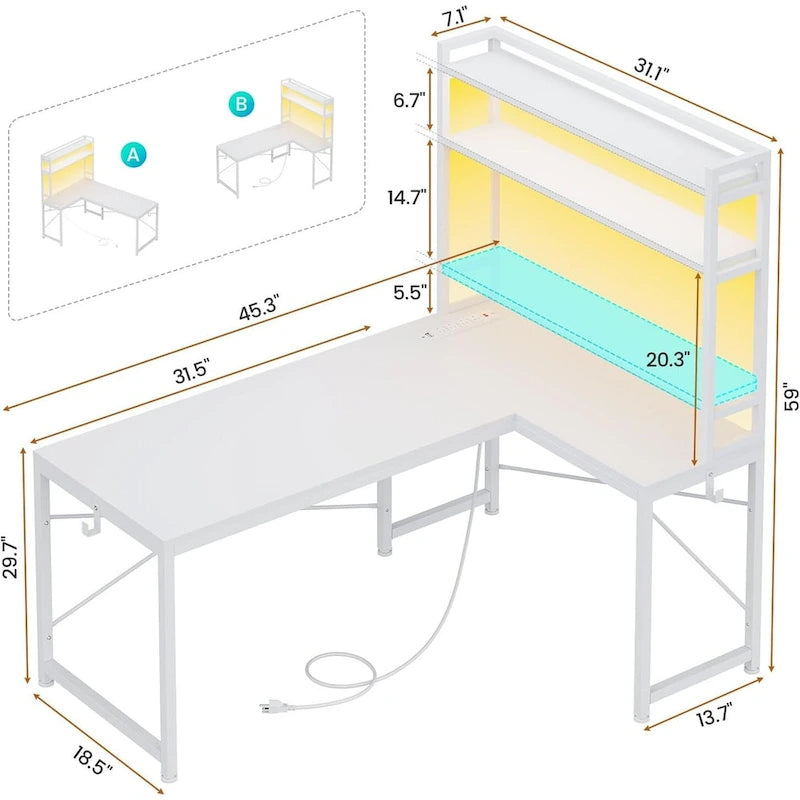 Bureau de jeu en L réversible de 45,3 po, petit bureau d'angle